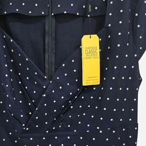 Women's Blue and Navy Poka dot Dress Vintage classic, Pockets, A line Midi 2 X